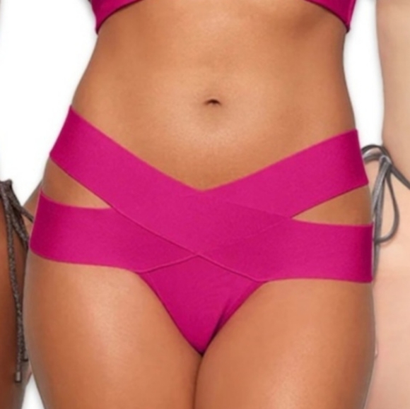 SKIMS Knit Swim Strappy Bikini Bottom Style: SW-BIK-0165 In Magenta Size 4X NWT - Picture 2 of 7